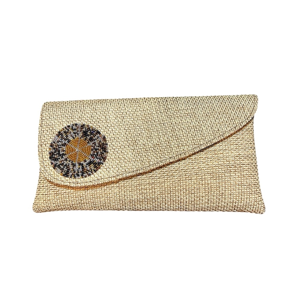 Chic Beige Beaded Clutch